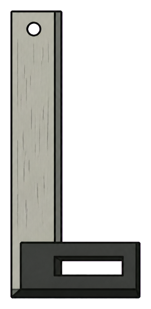 A machinist square hanging on its painted outline