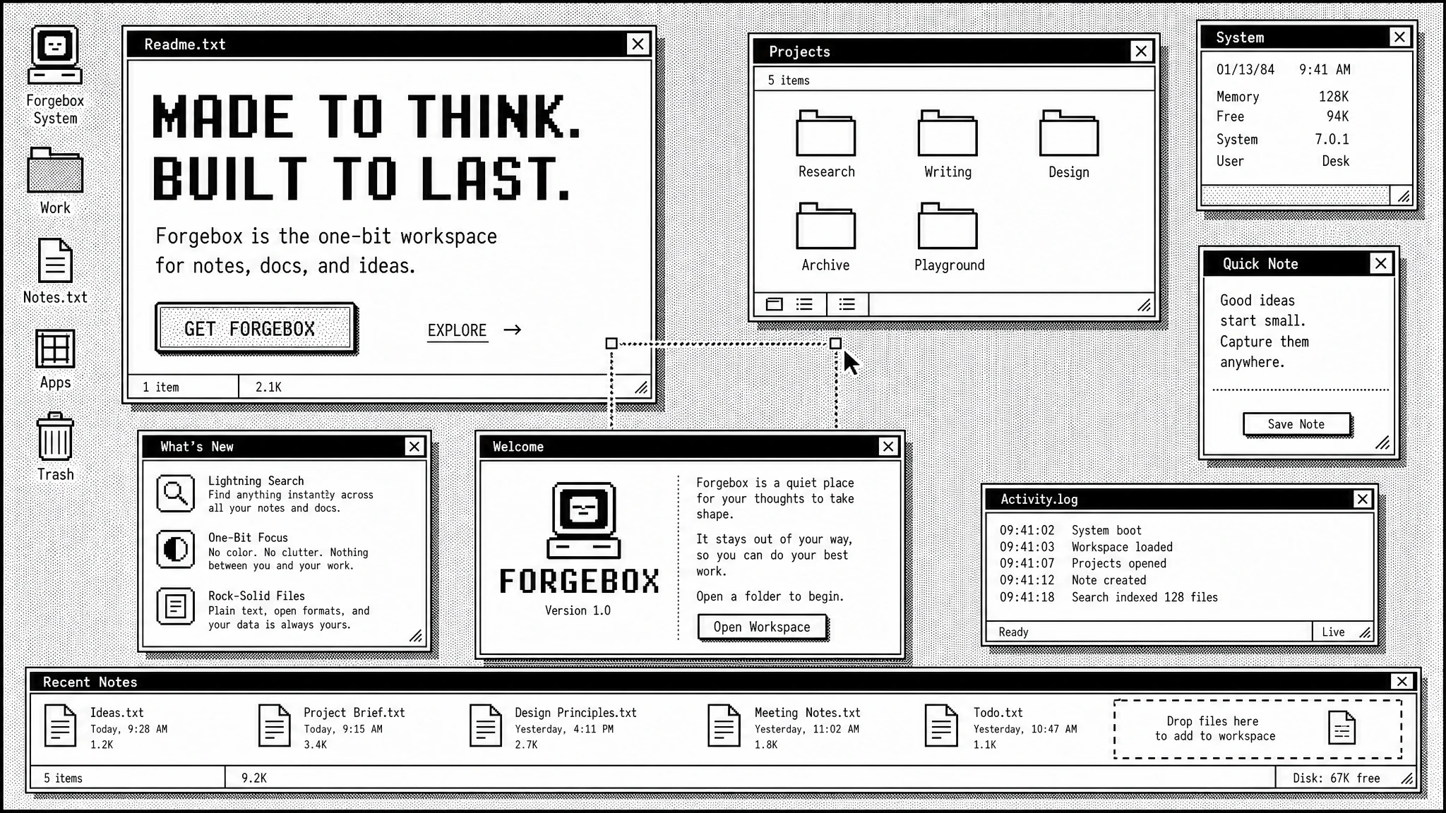 Forgebox workspace home page