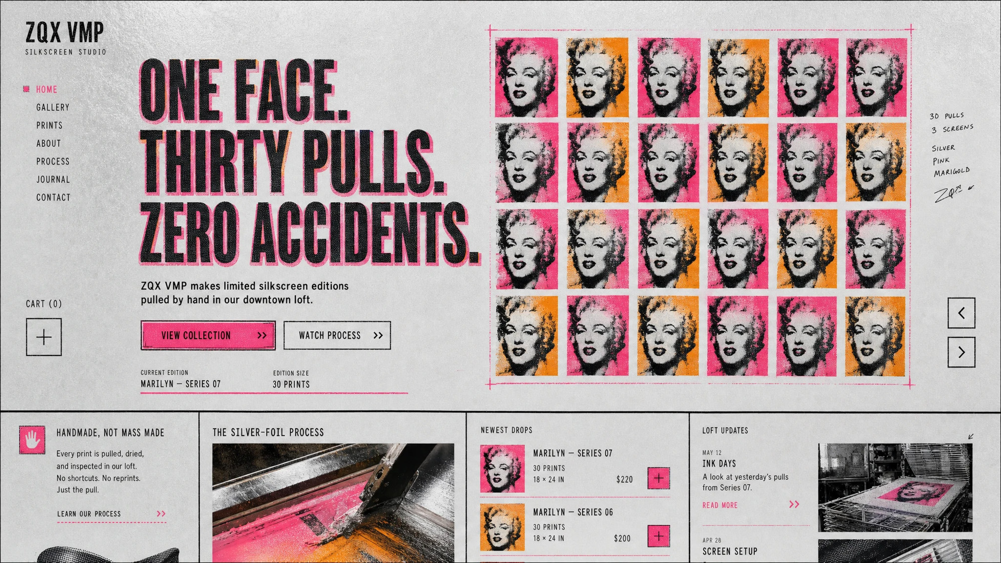 ZQX VMP silkscreen studio home page